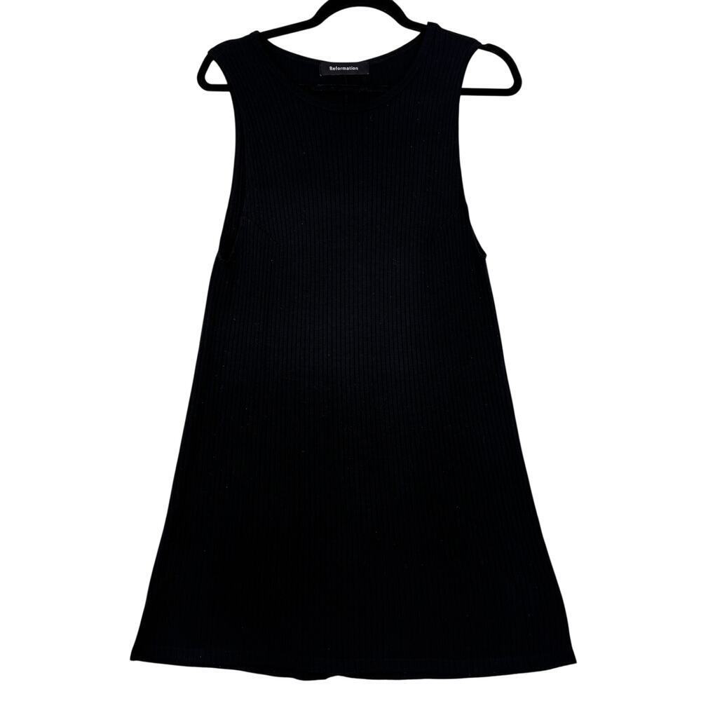 Reformation Mini Tank Dress Size S Black Ribbed Knit Sleeveless Bodycon‎ Stretch